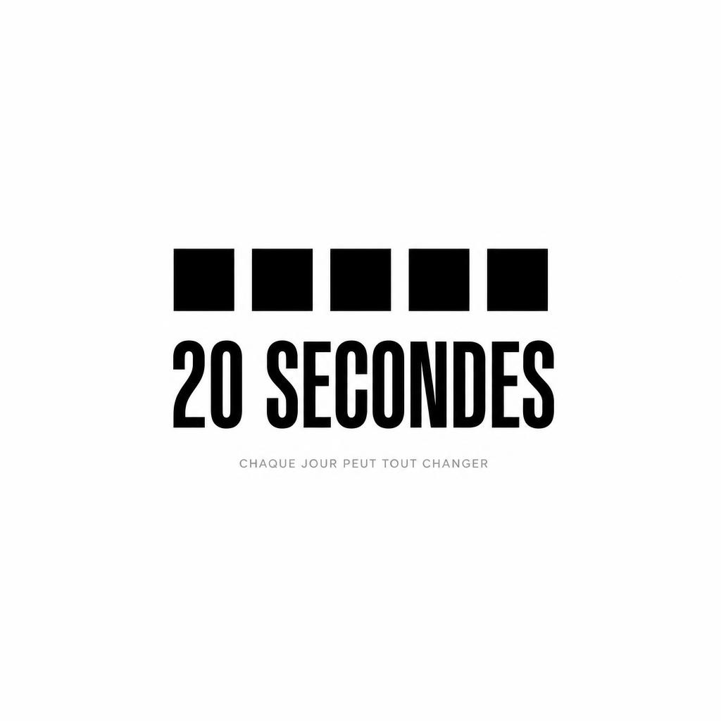 Affiche minimaliste 20 secondes avec cinq blocs noirs de notation